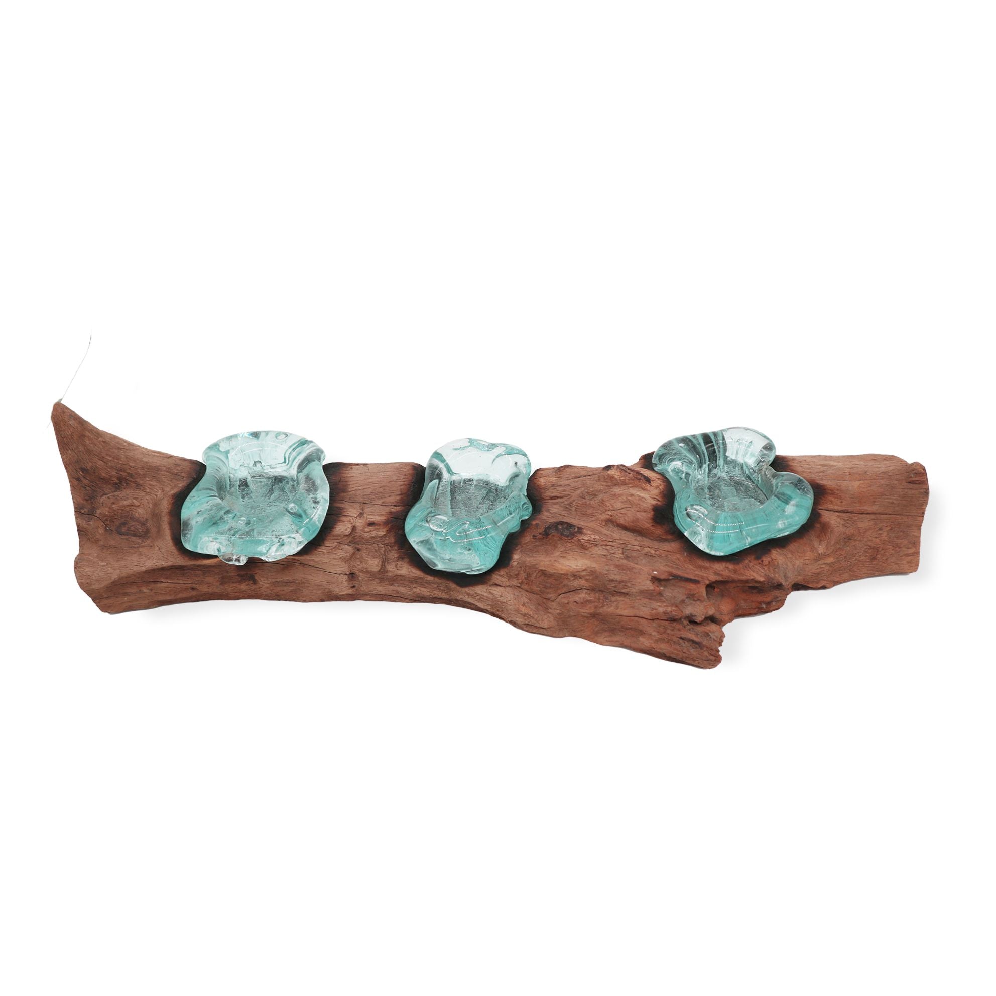 Molton Glass Flat Triple Candle Holder on Wood for Home Decor
