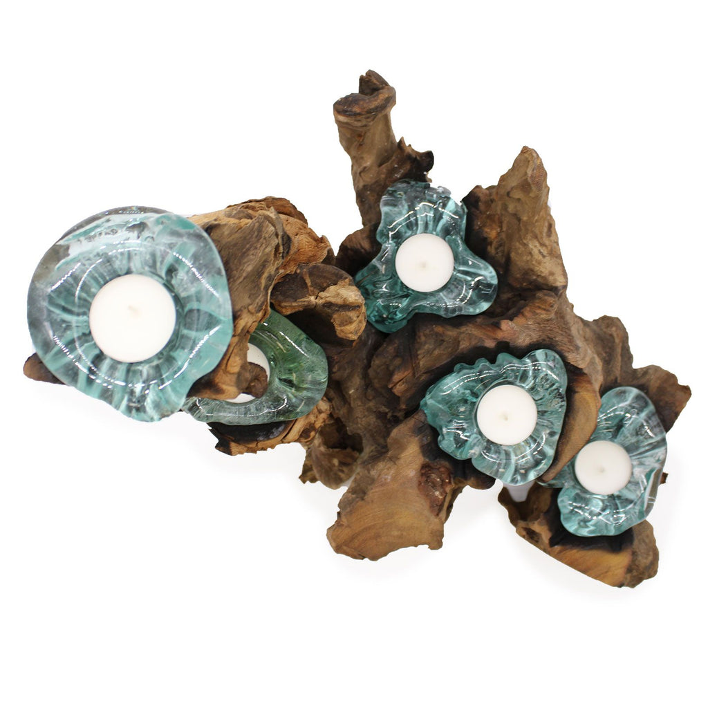 Molton Glass Five Candle Holder on Wood for Elegant Home Décor