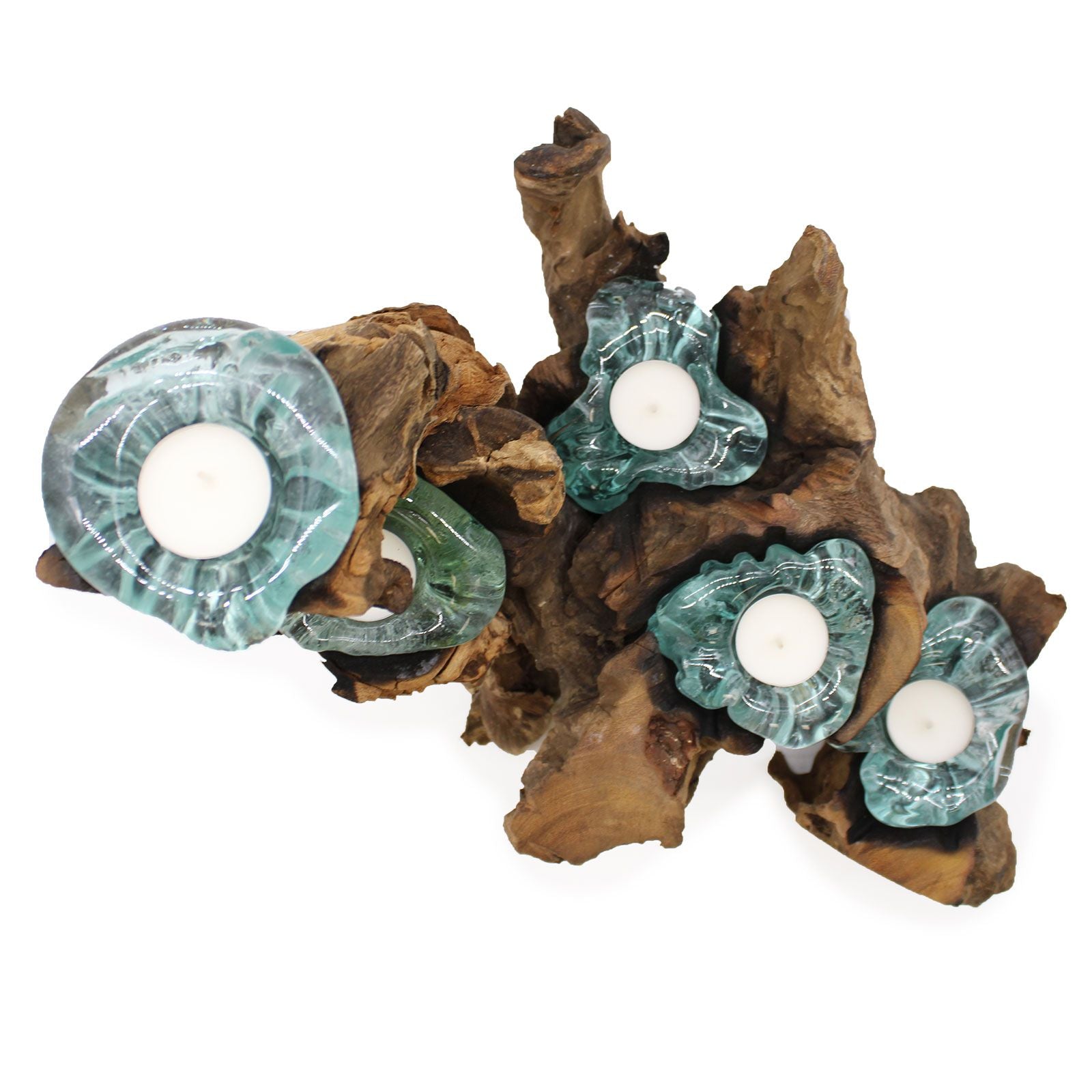 Molton Glass Five Candle Holder on Wood for Elegant Home Décor