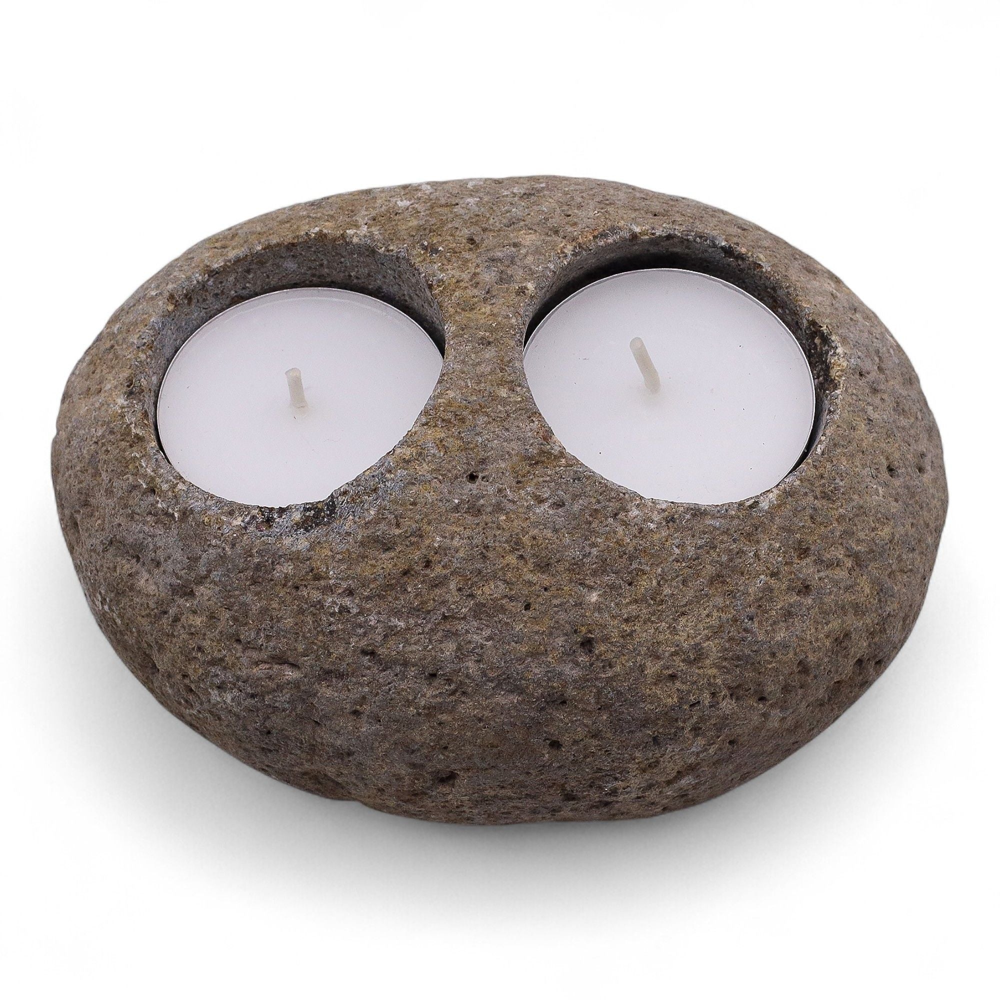 Natural Riverstone Candle Holder with Unique Double Nightlight Design
