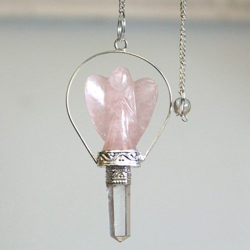 Angel Pendulum with Ring in Rose Quartz for Dowsing Use