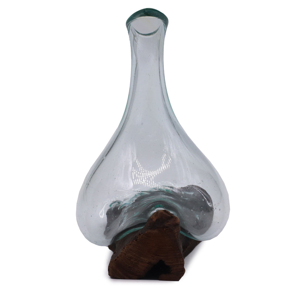 Molten Glass Mini Decanter on Wood Base for Home Display
