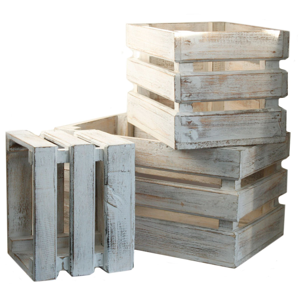 Wooden Storage Crates Set of 3 in Whitewash for Home Organisation