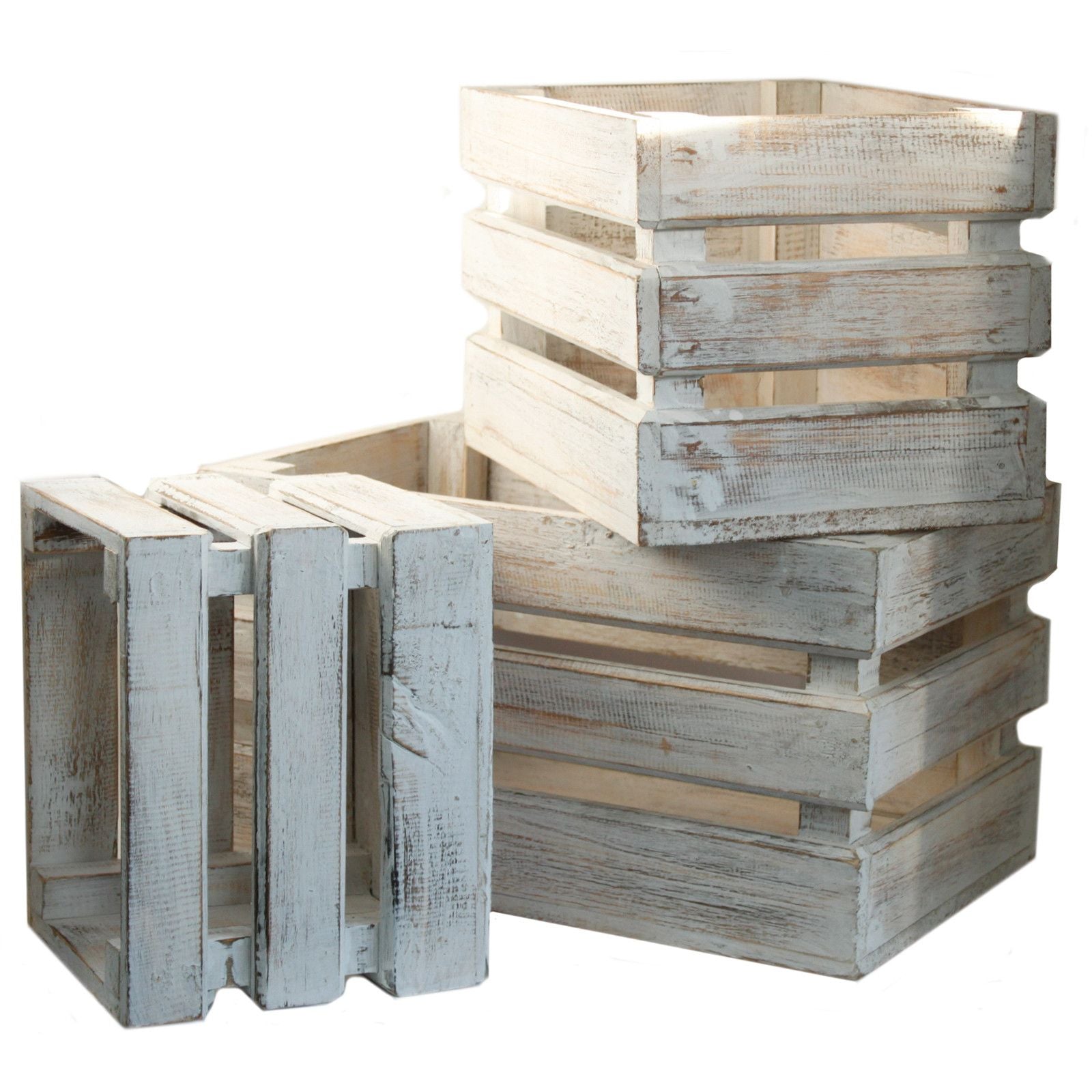 Wooden Storage Crates Set of 3 in Whitewash for Home Organisation