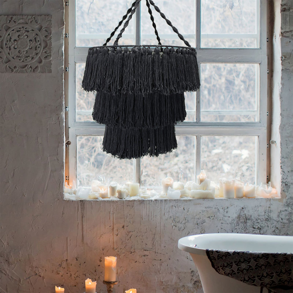 Elegant Black Macrame Soft Chandelier for Home Decor Enhancement