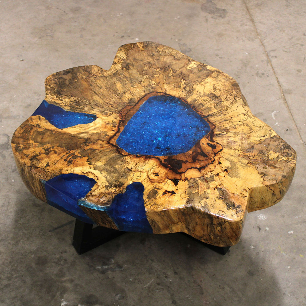 Tamarind and Resin Coffee Table in Sky Blue for Unique Interiors