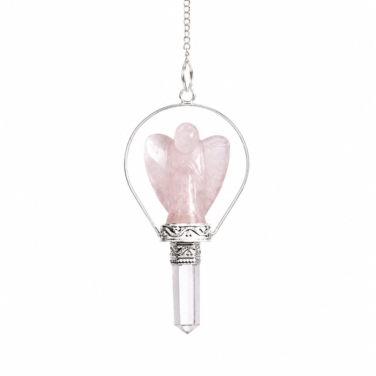 Angel Pendulum with Ring- Rose Quartz
