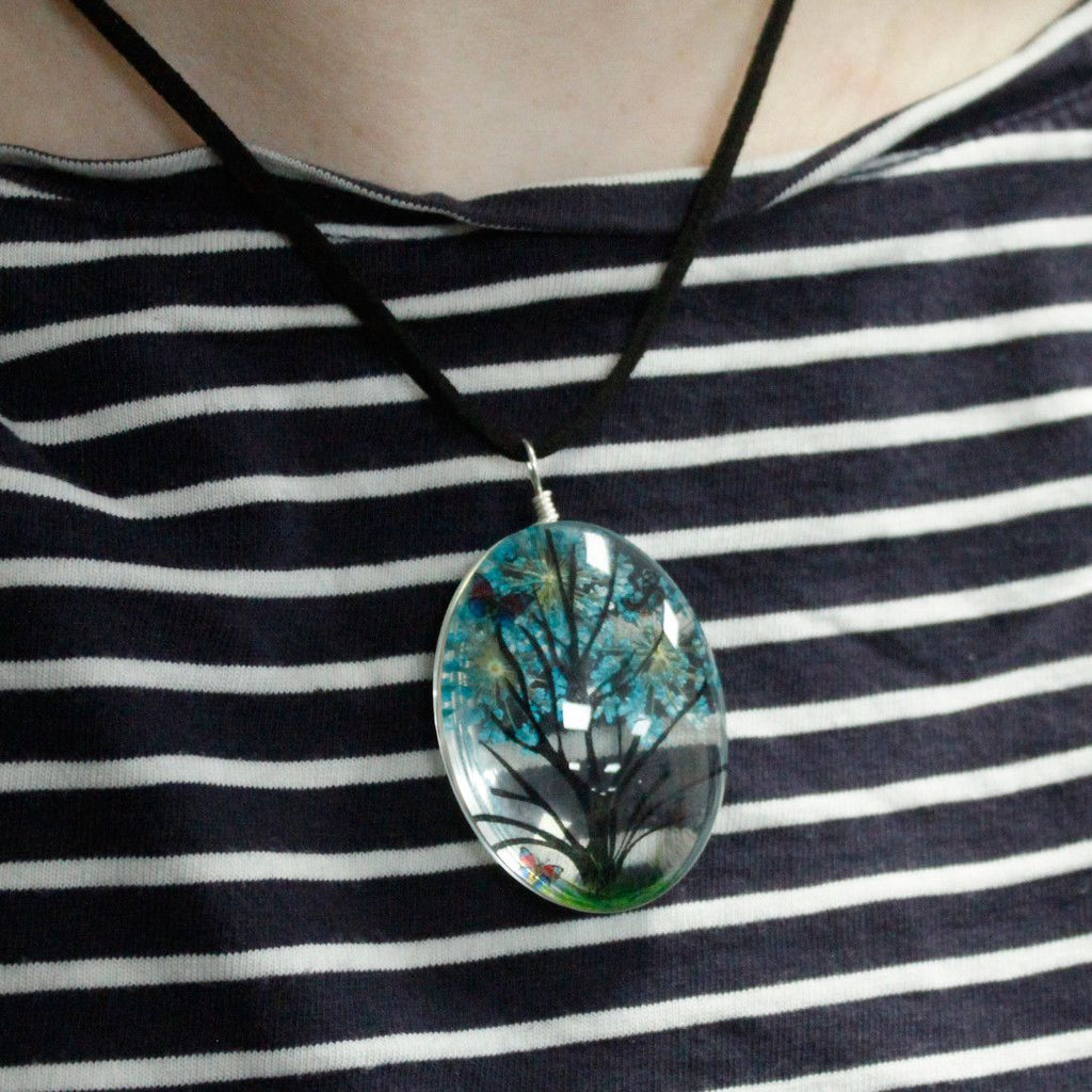 Lavender Pressed Flowers Tree of Life Set with Unique Jewellery Gift