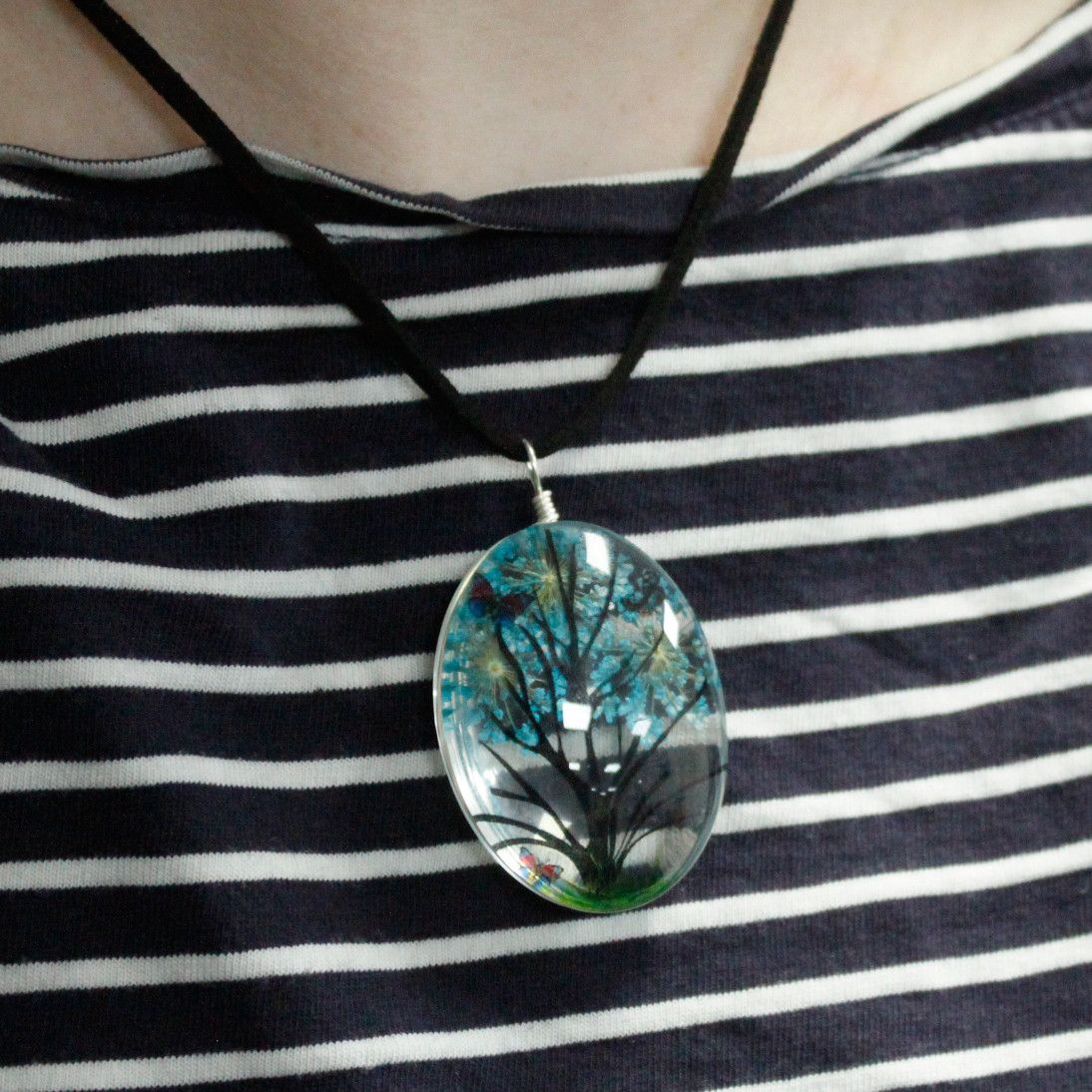Pressed Flowers Tree of Life Set in Coral Unique Jewellery Gift