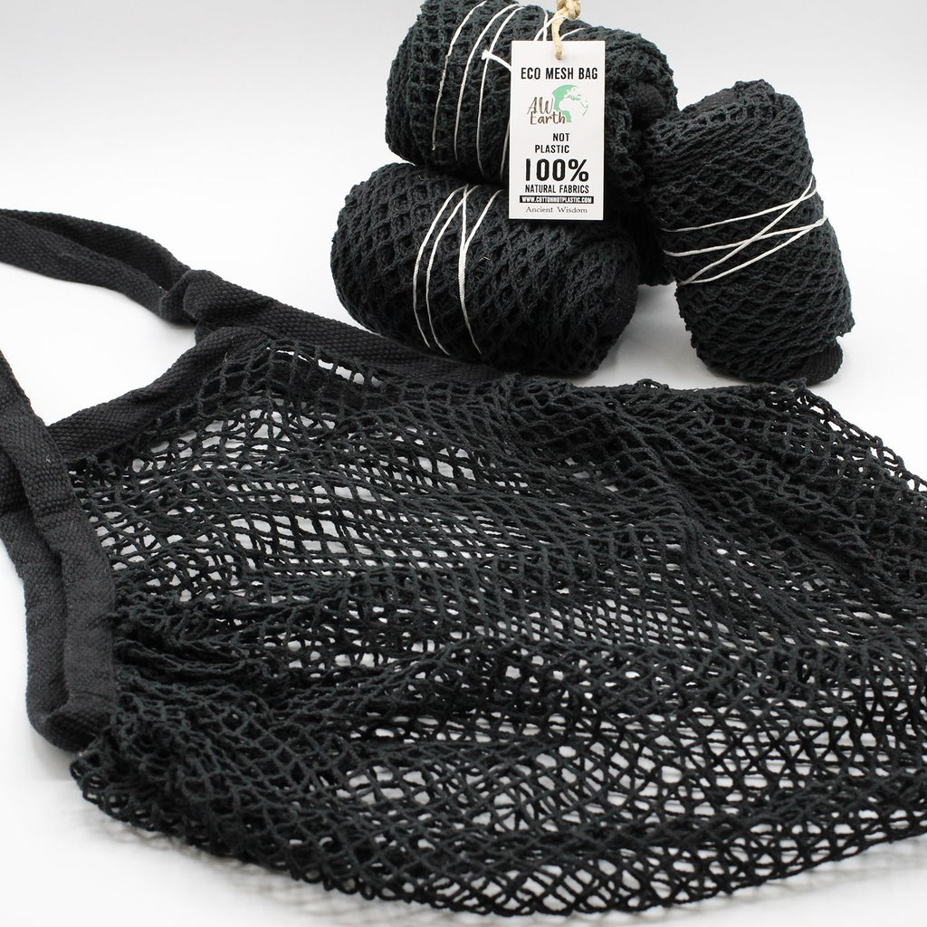 Pure Cotton Mesh Bag in Black for Eco Friendly Shopping Needs