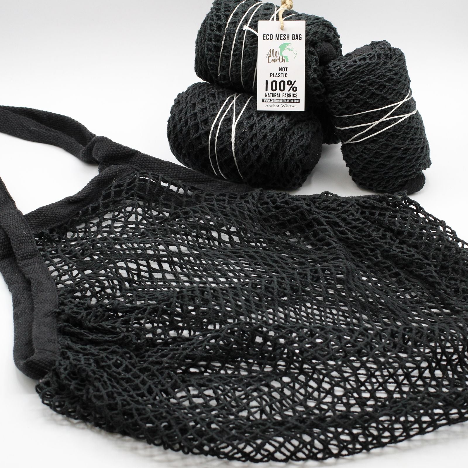 Pure Cotton Mesh Bag in Black for Eco Friendly Shopping Needs