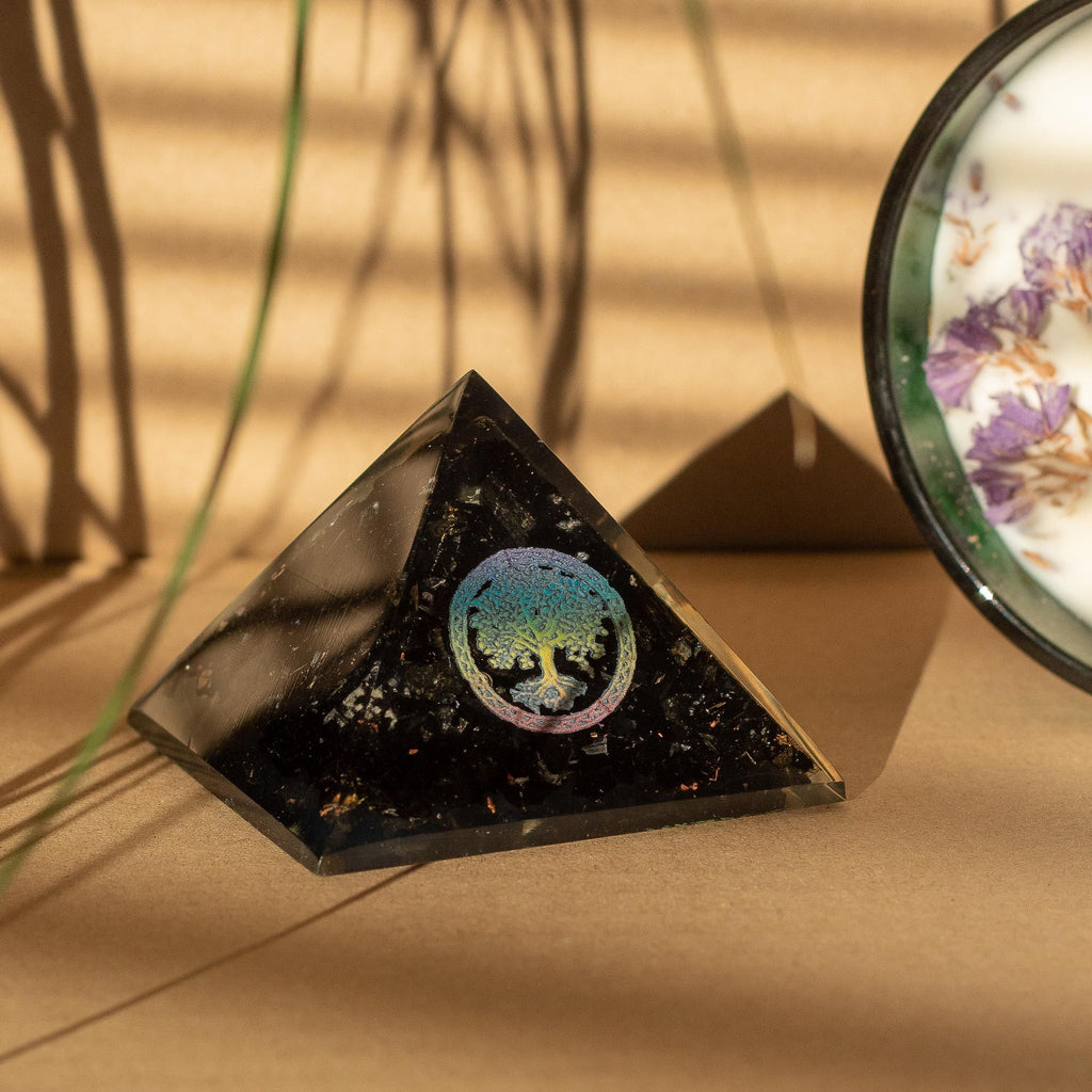 Small Organite Pyramid Tree of Life with Black Tourmaline Chips