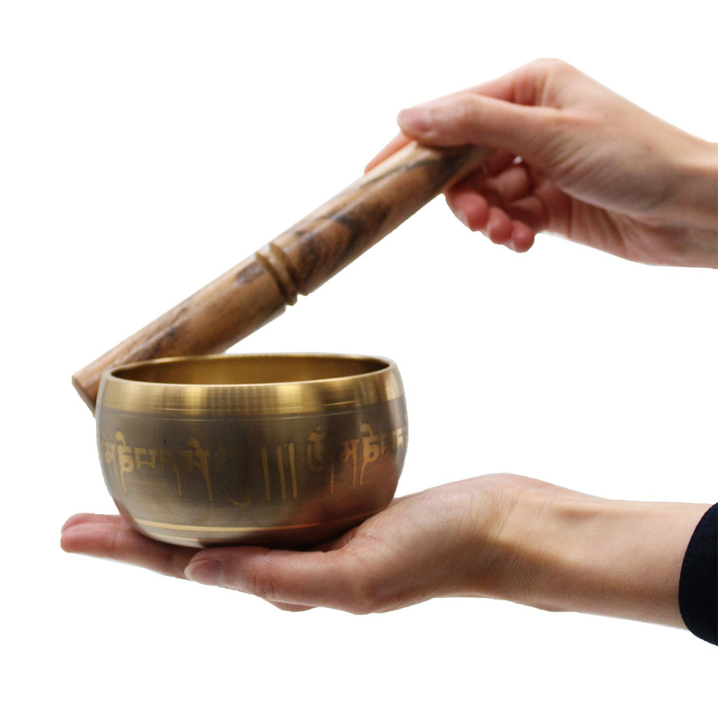Five Buddha Singing Bowl with Traditional Buddhist Script Design