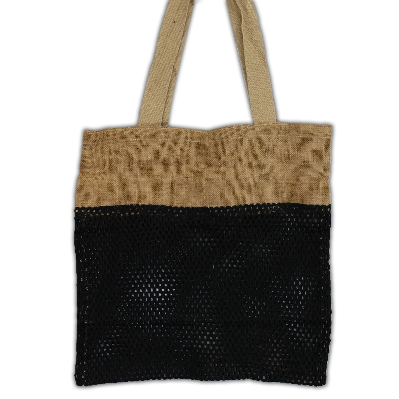 Pure Soft Jute and Cotton Mesh Bag in Black for Everyday Use
