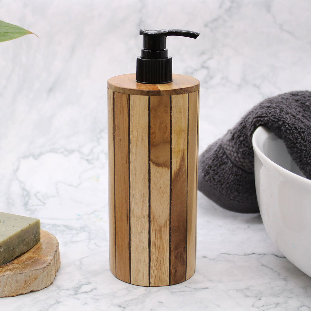 Natural Teakwood Round Soap Dispenser for Kitchen and Bathroom