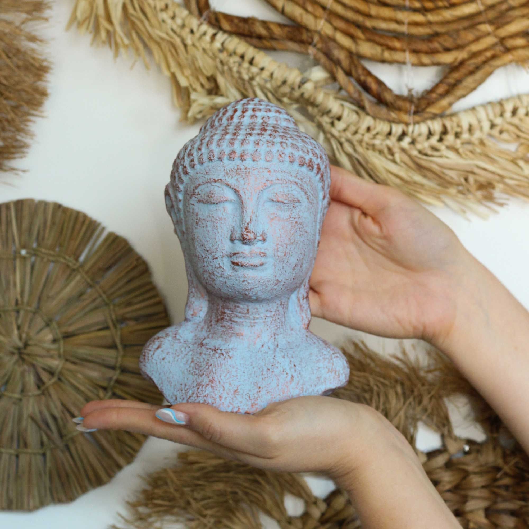 Tranquility Buddha Head Decorative Statue in Blue Copper Finish