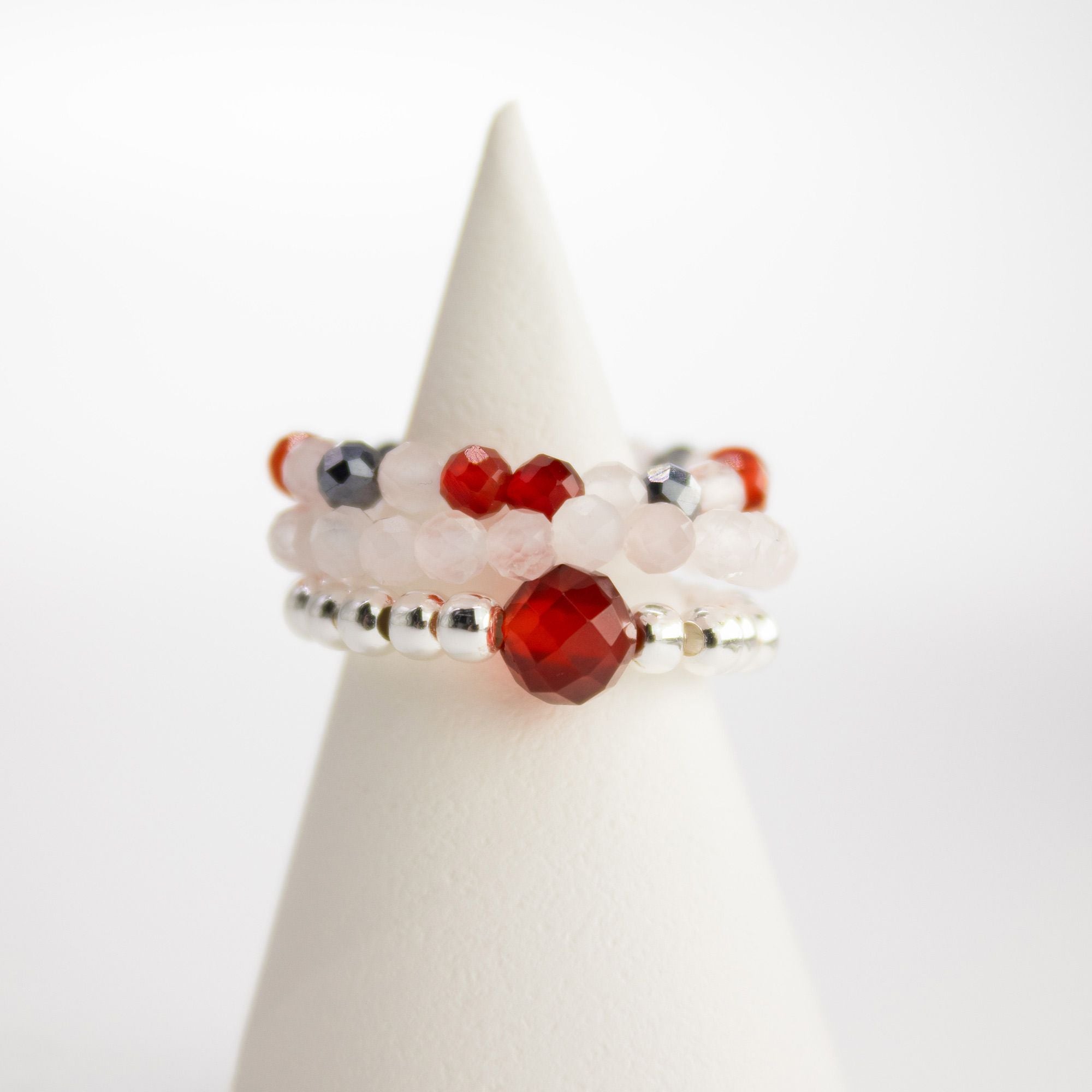 Nymph Spirit Gemstone Ring Set Love & Flame with Rose Quartz