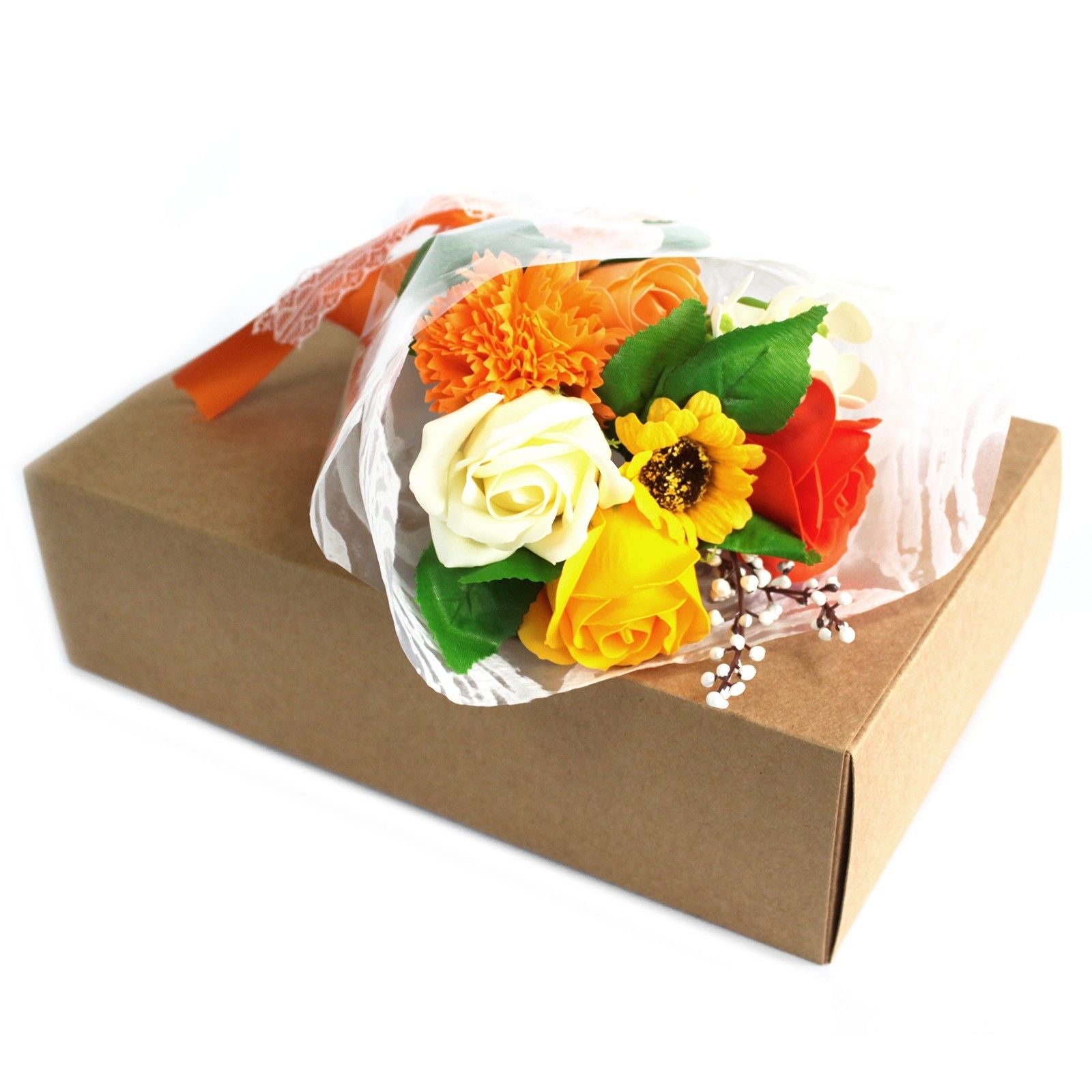 Orange Boxed Hand Soap Flower Bouquet Unique Gift for Any Occasion