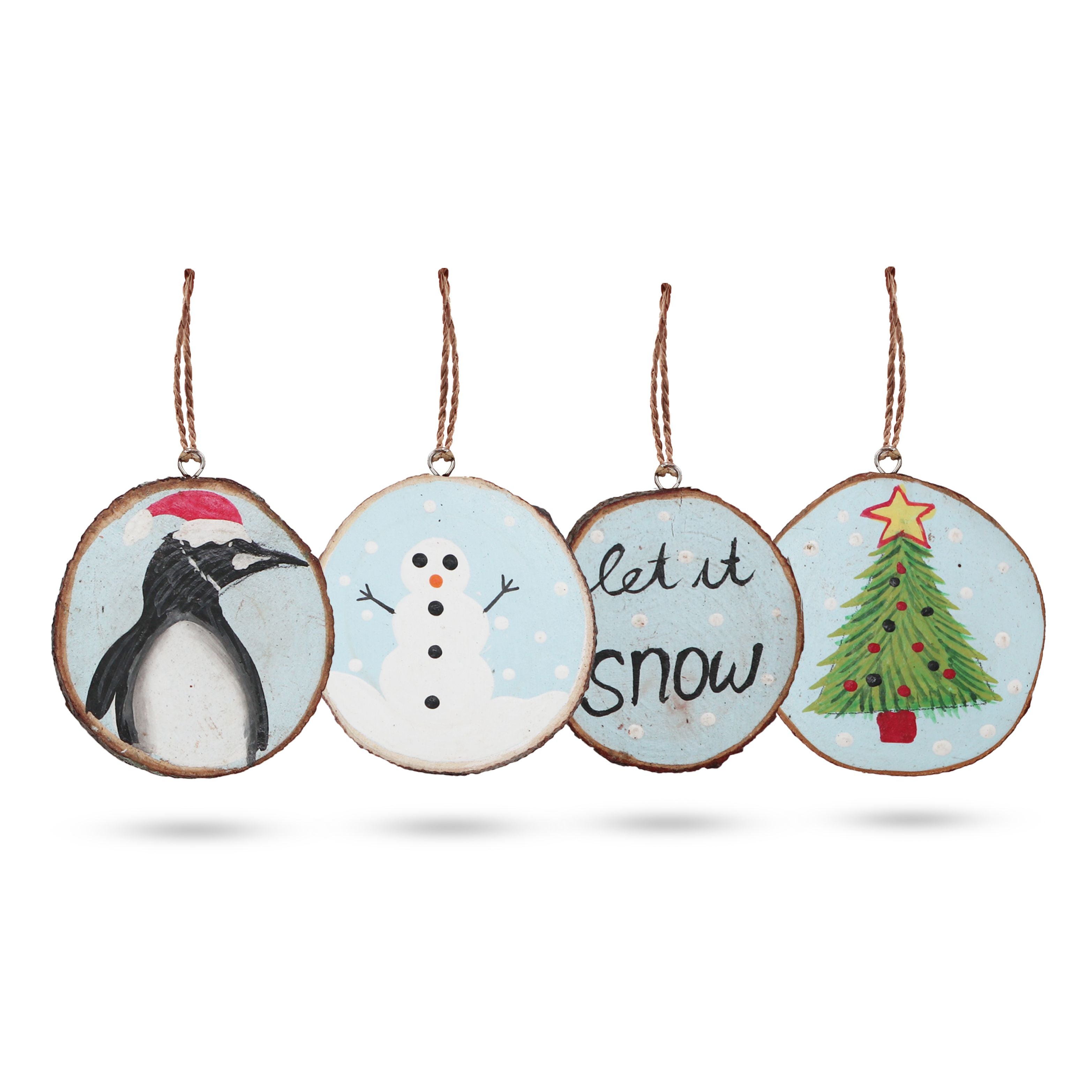 Let it Snow Hand Painted Log Xmas Decor Set of 4 for Christmas