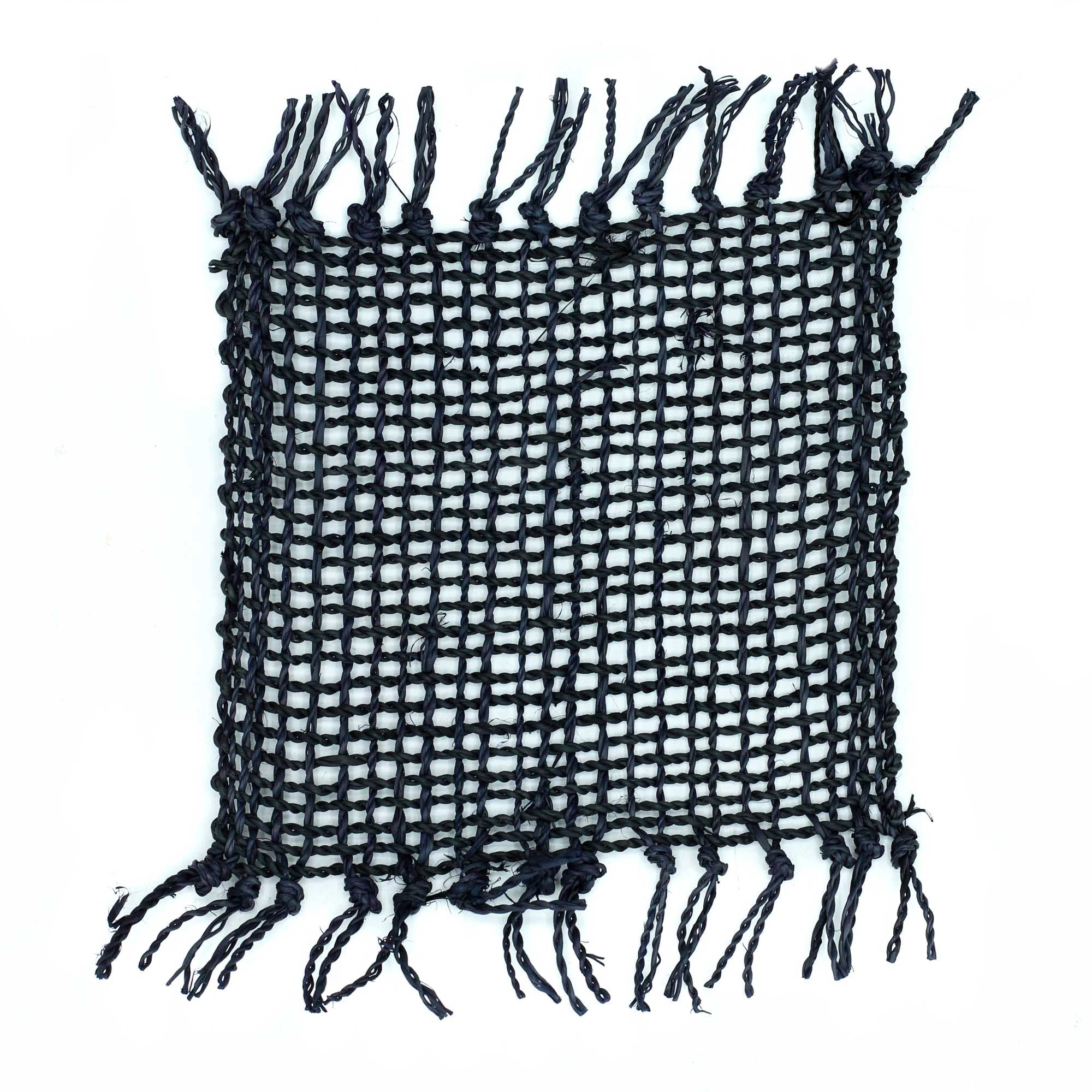 Set of 4 Black Finish Seagrass Fringe Coasters for Home Decor