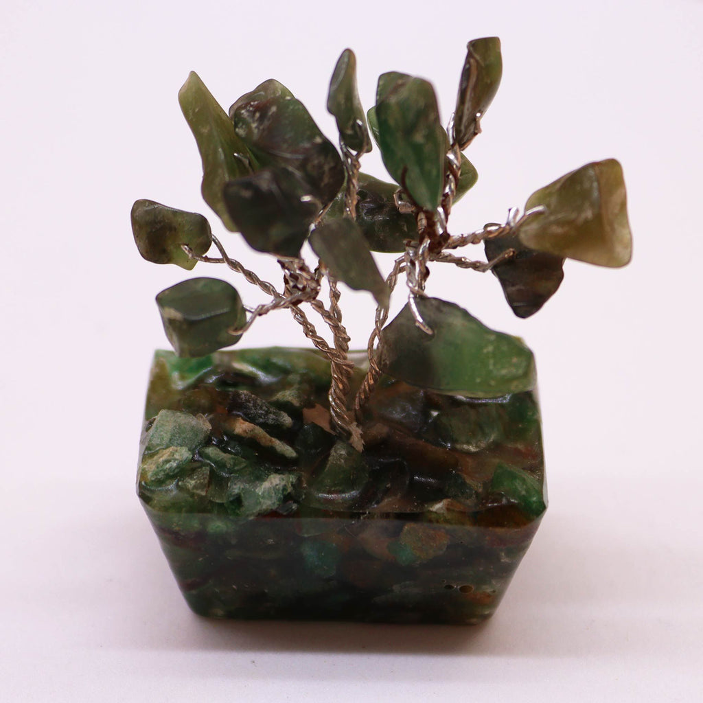 Mini Gemstone Tree on Orgonite Base with 15 Green Aventurine Stones