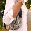 Jacquard Hobo Bag Grey Metro with Black Strap for Everyday Use