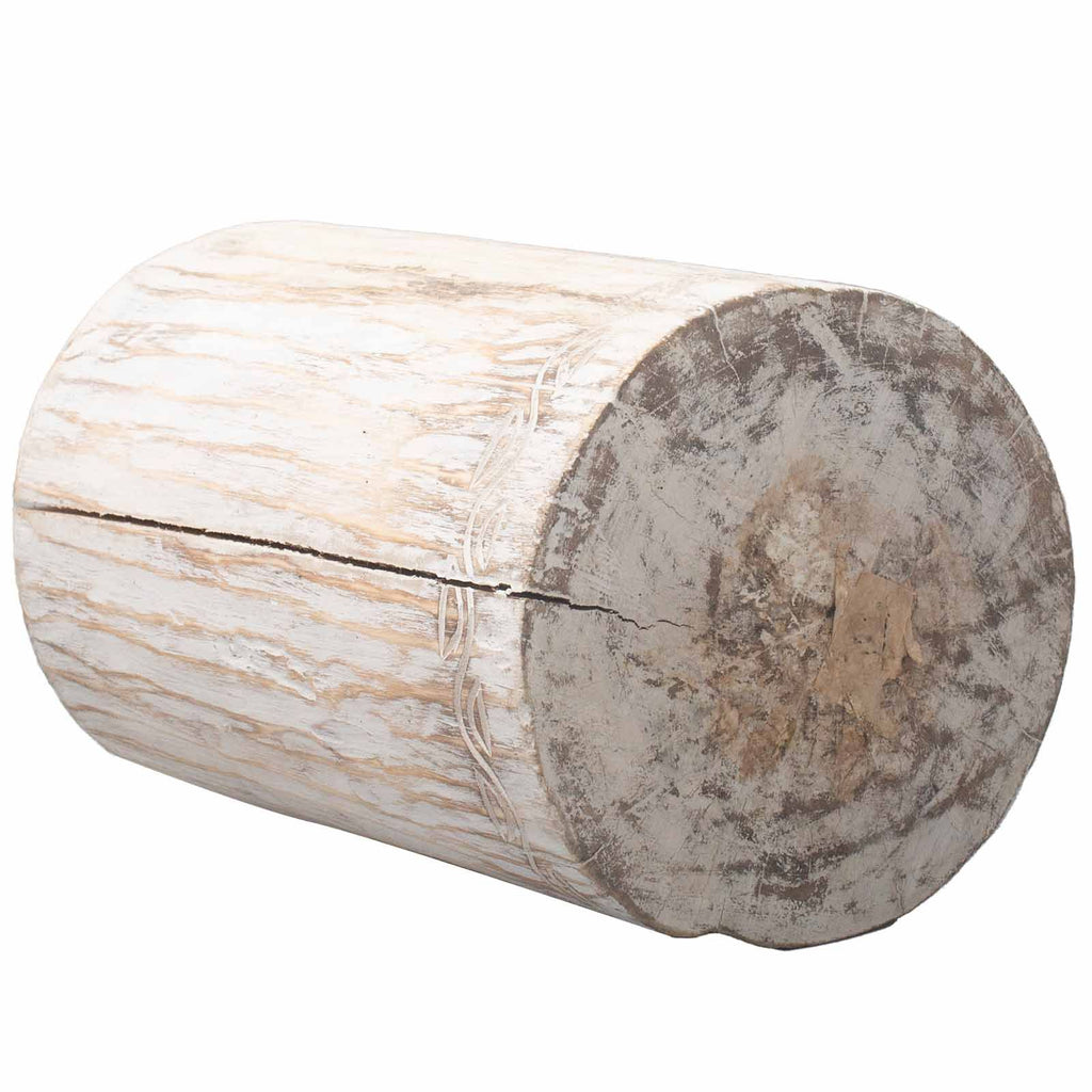 Tribal Stool Table in Whitewash Finish for Unique Home Decor