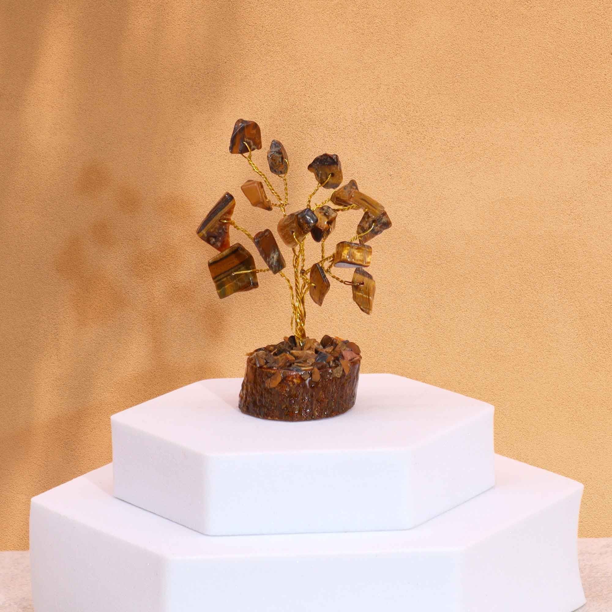 Mini Gemstone Tree on Wood Base with 15 Tiger Eye Stones