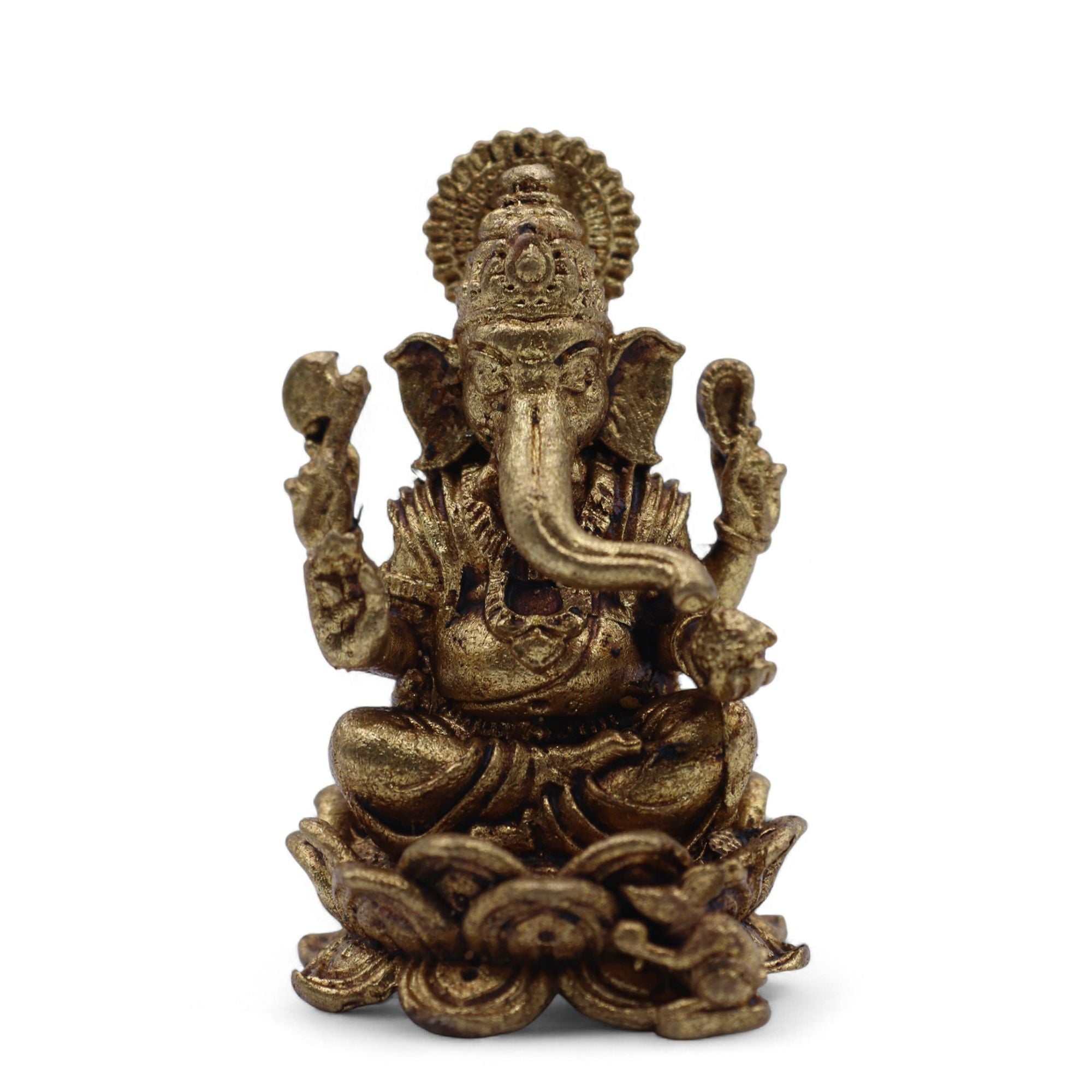 Brass Miniature Ganesha Figurine for Wisdom and Good Fortune