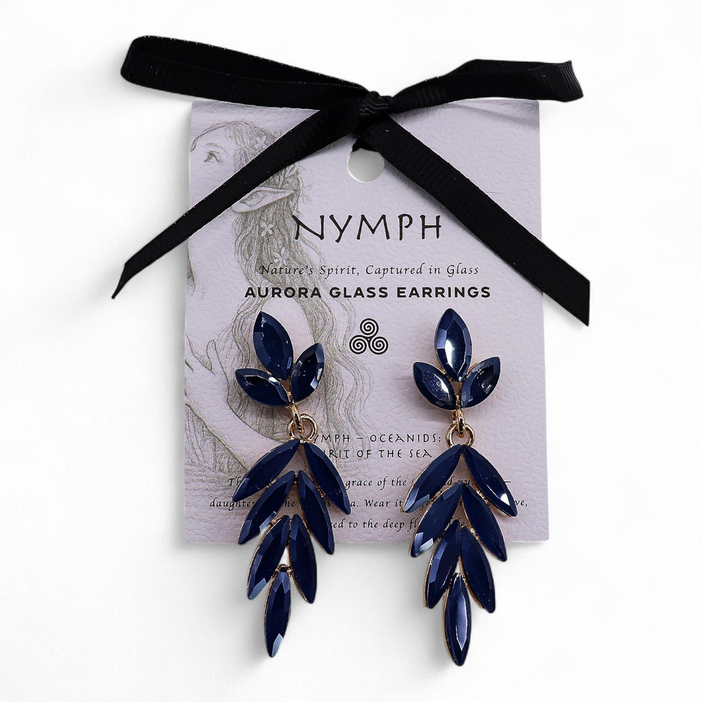 Royal Blue Vintage Glass Long Drop Earrings with Elegant Design