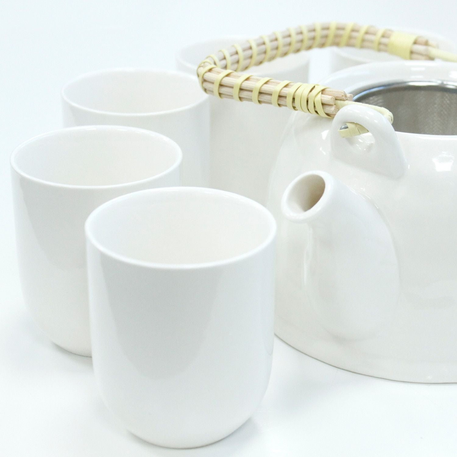 Herbal Teapot Set Classic White with Six Matching Tea Cups