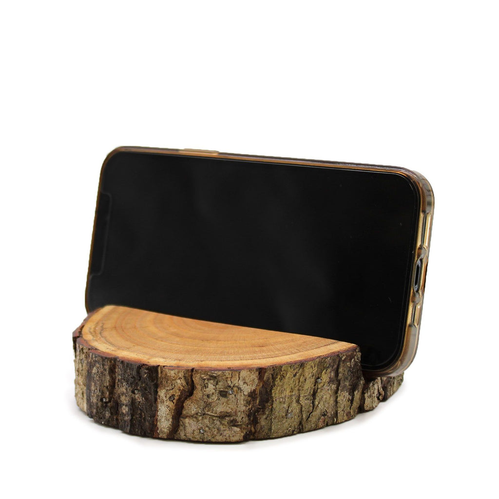 Natural Small Log Phone Holder for Hands Free Use in Modern Style