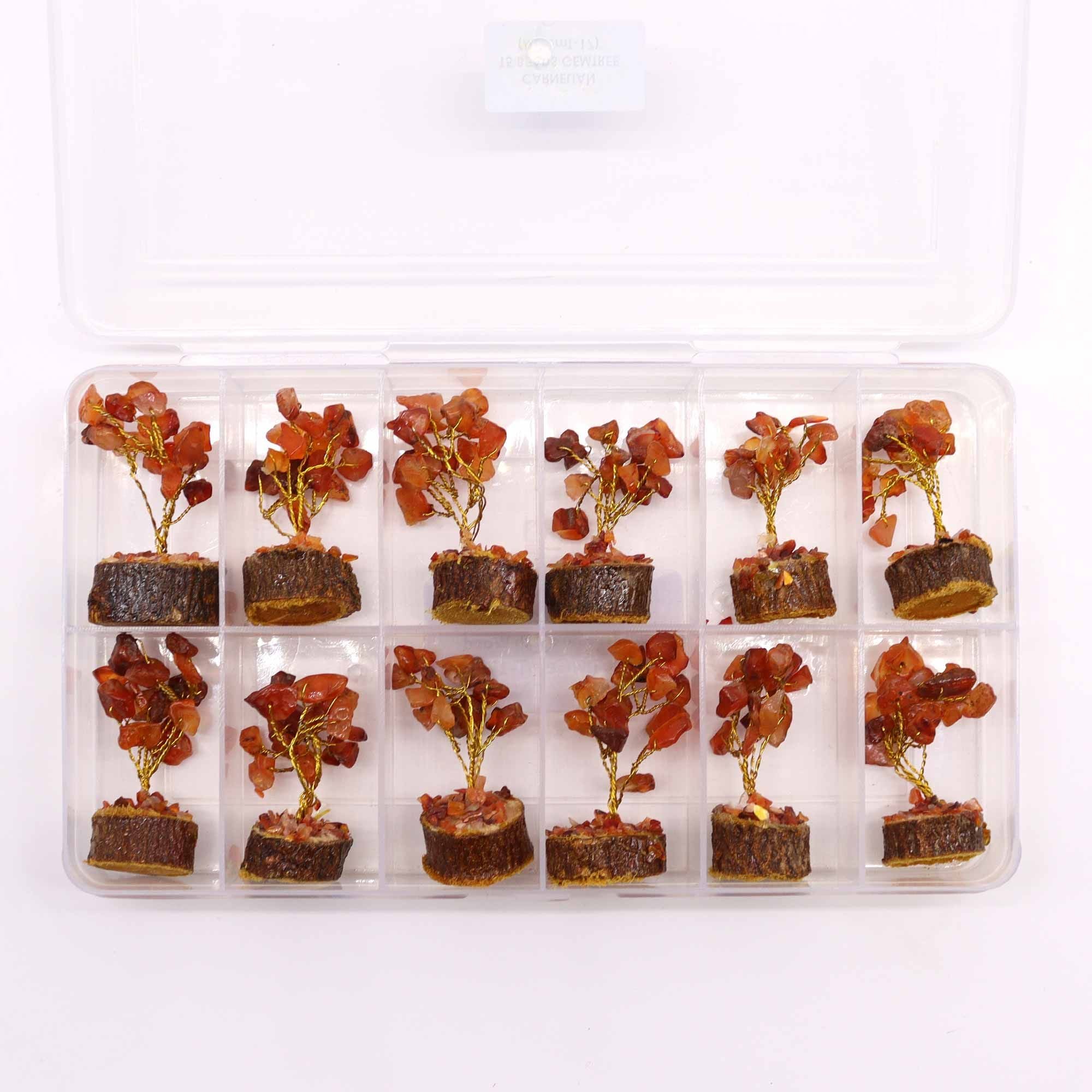 Mini Gemstone Tree on Wood Base with 15 Vibrant Carnelian Stones