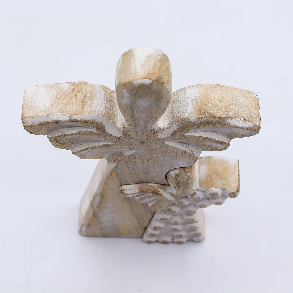 Mango Wood Angel Figurine in Whitewash Finish for Home Decor