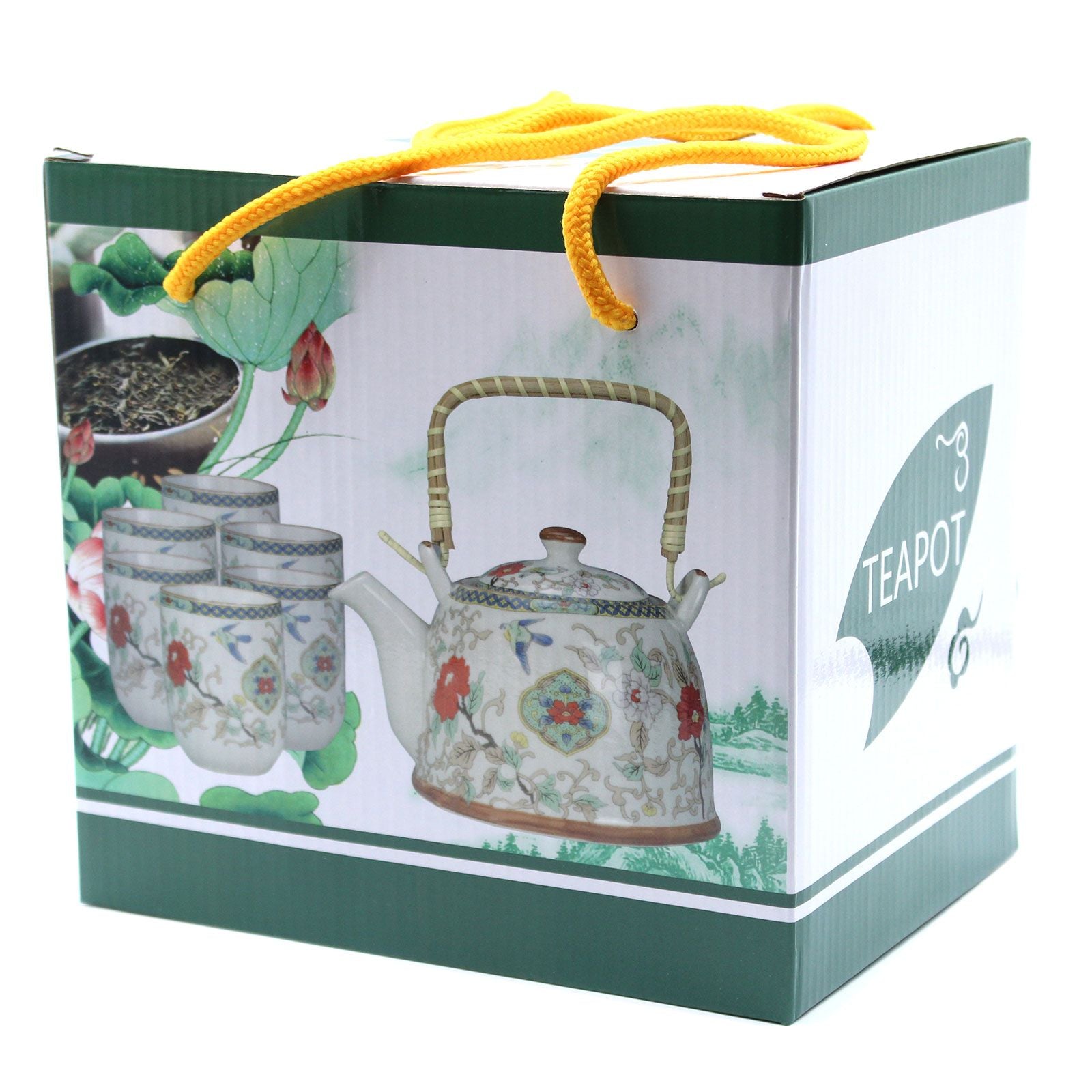 Herbal Teapot Set White Stone Oriental with Matching Cups Gift Set