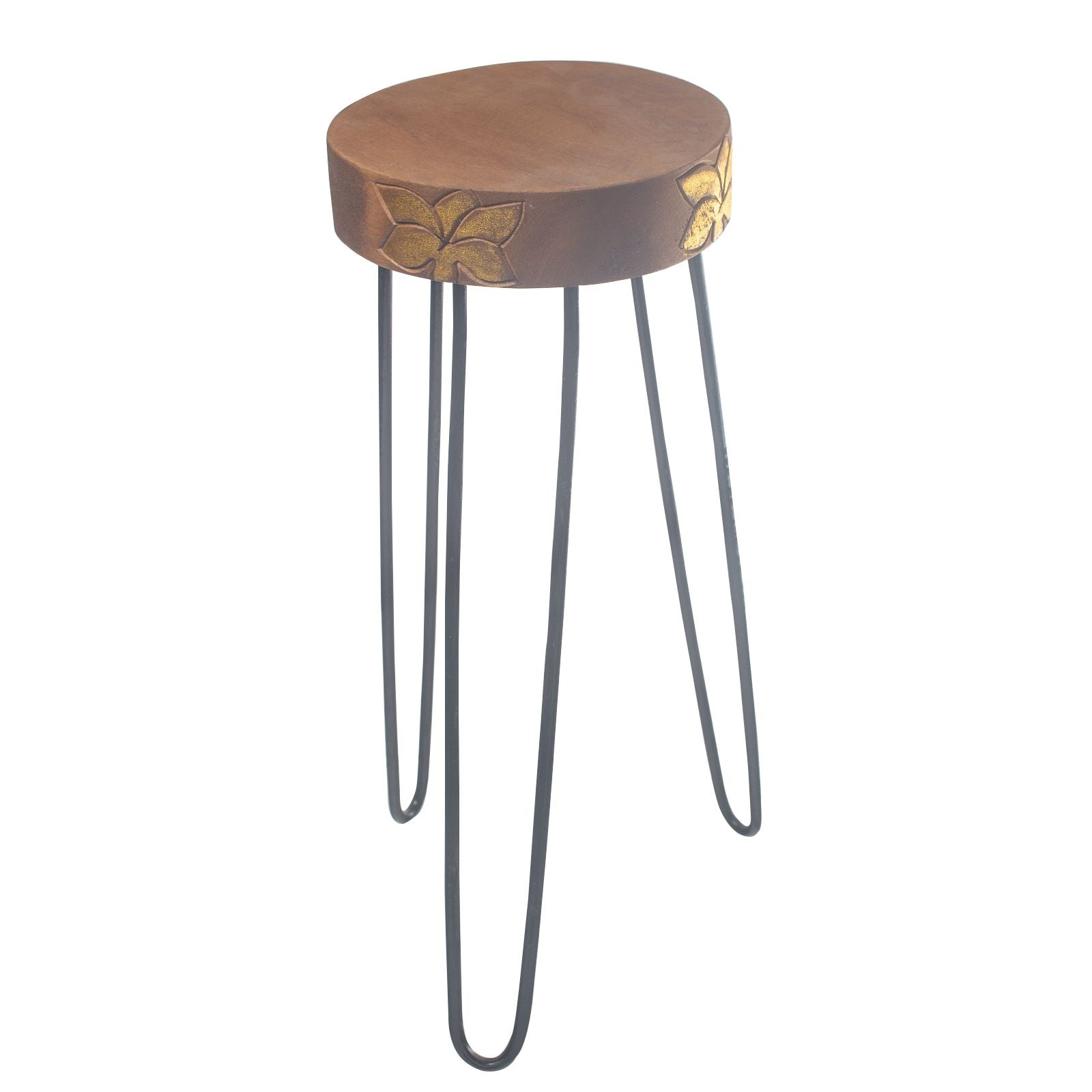 Albasia Wood Plant Stand with Natural Finish and Gold Detail