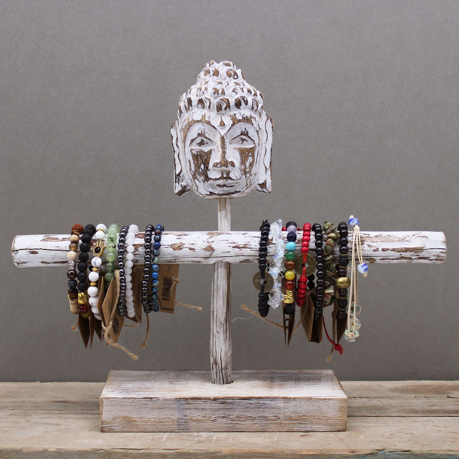 Single Branch Jewellery Stand with Buddha Elegant Whitewash Design