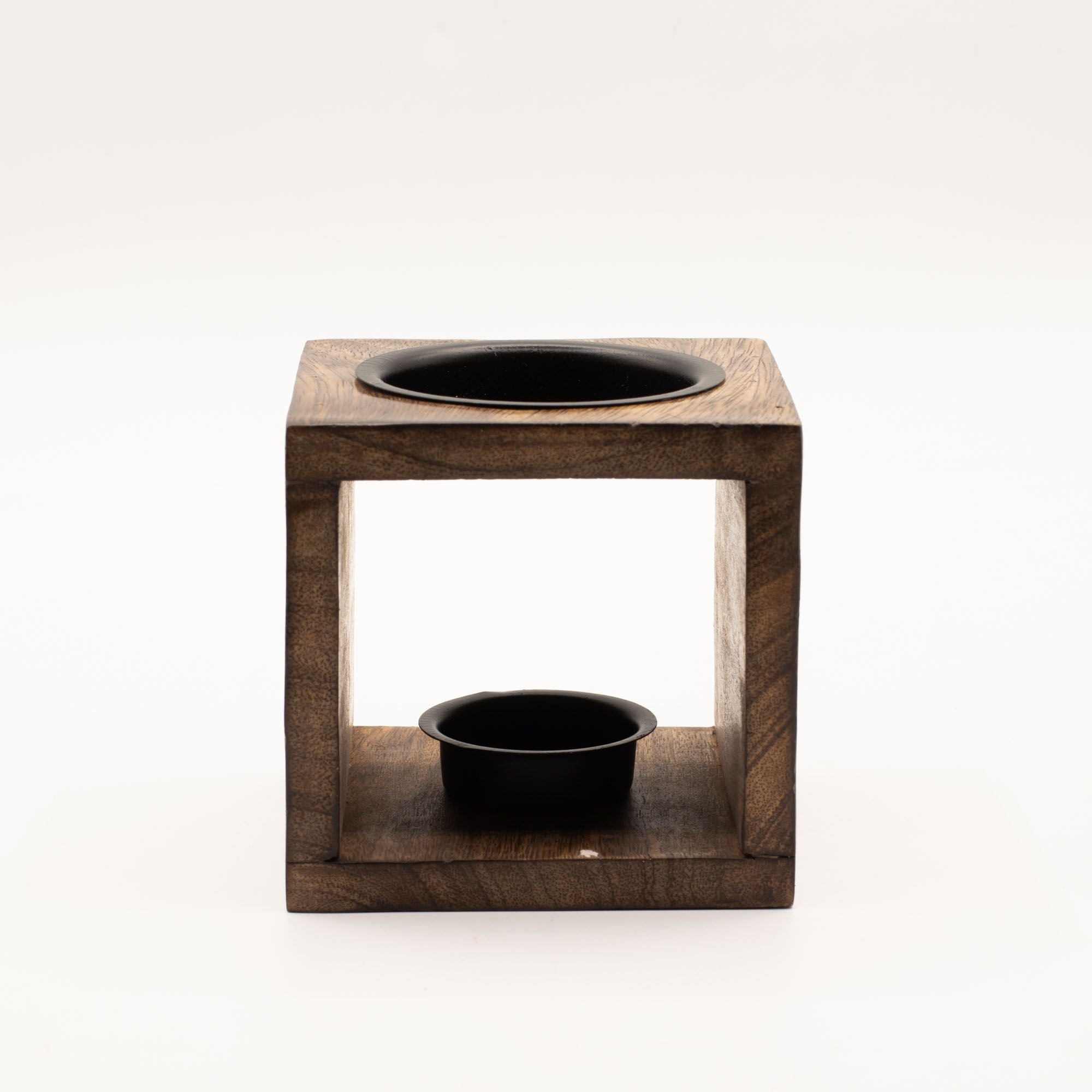 Square Mango Wood Oil Burner with Yin Yang Design for Aromatherapy