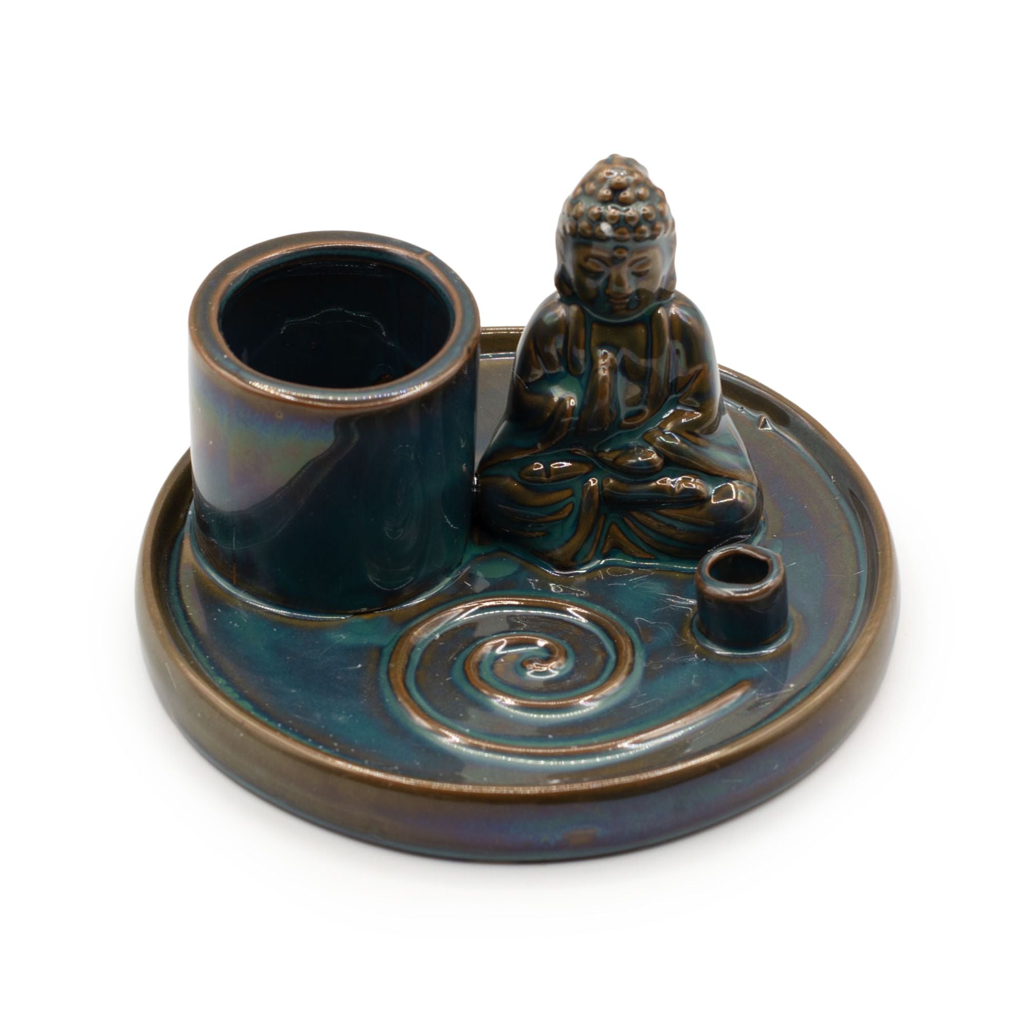 Multi Purpose Buddha Incense Plate in Ceramic Blue Design