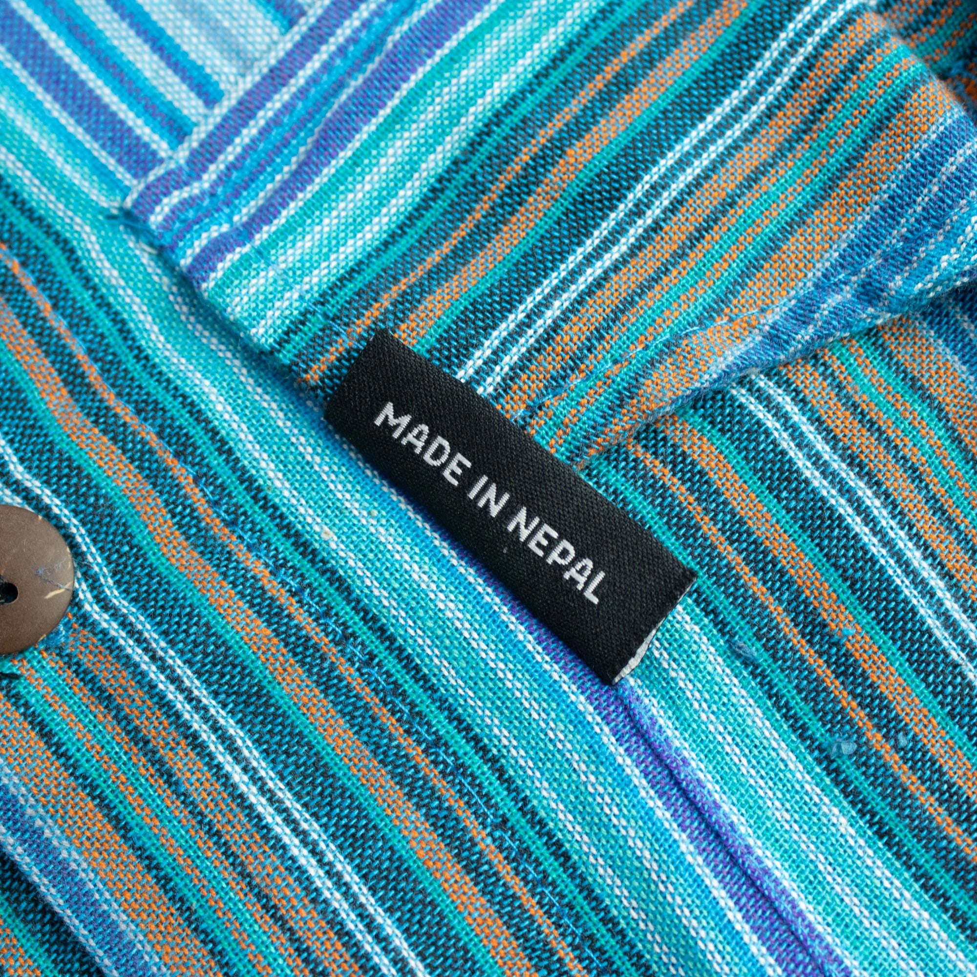 Nomad Sari Grandad Shirt in Turquoise with Vertical Stripes