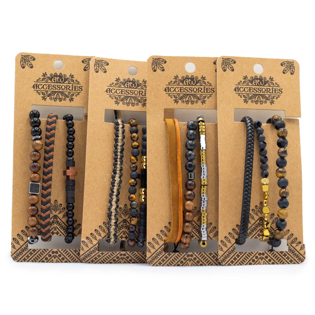 Mens Premium Bracelet Sets with Stylish Black and Tan Designs