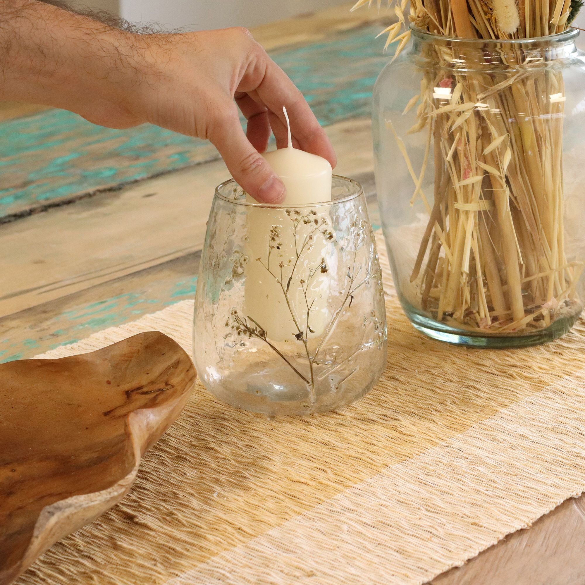 Natural Floral Glass Candle Holder Margarita for Home Decor