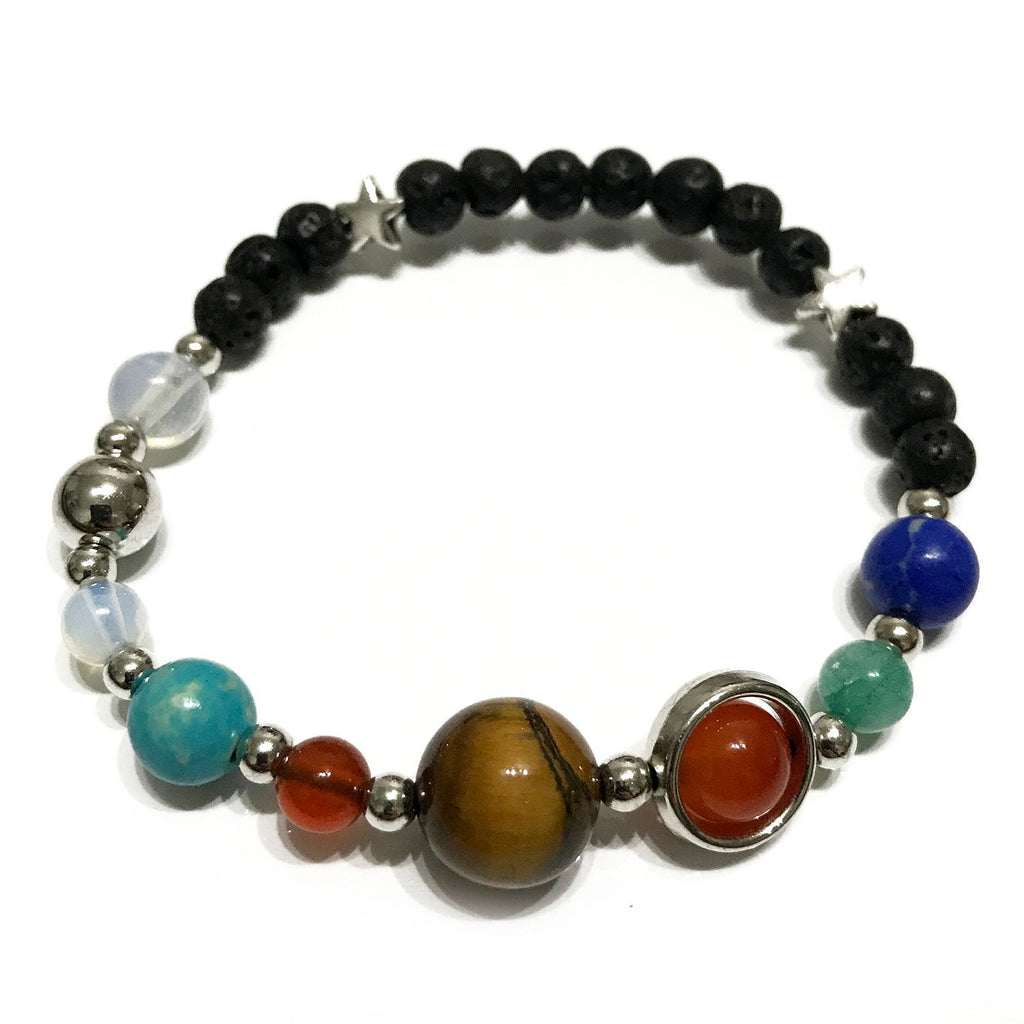 Lava Stone Bracelet Silver Solar System for Aromatherapy Use