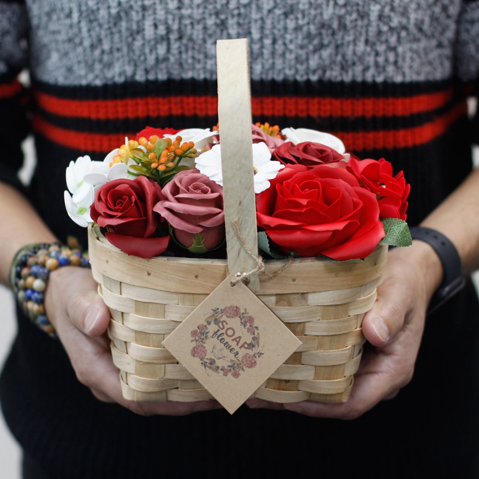 Large Red Bouquet in Wicker Basket for Elegant Gift Giving Moments