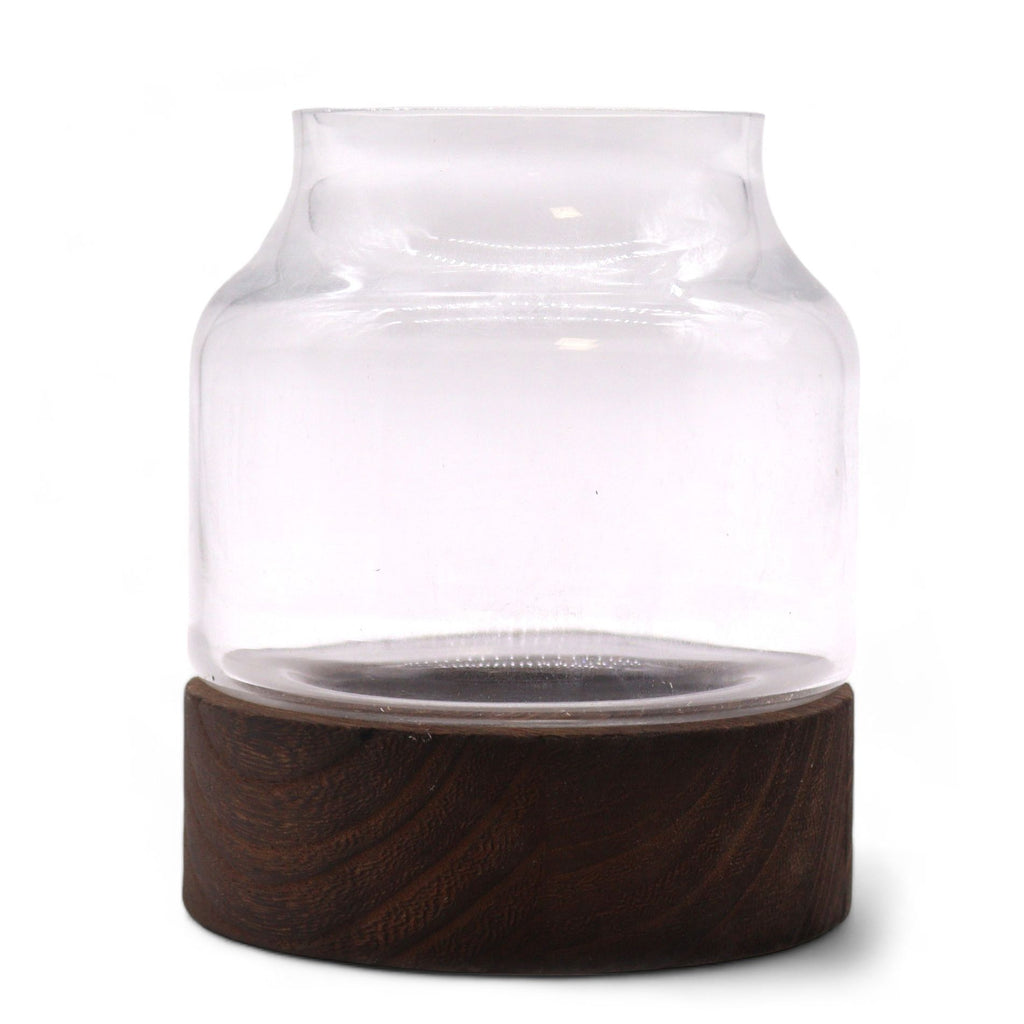 Small Shaped Terrarium on Dark Tung Wood for Indoor Gardens