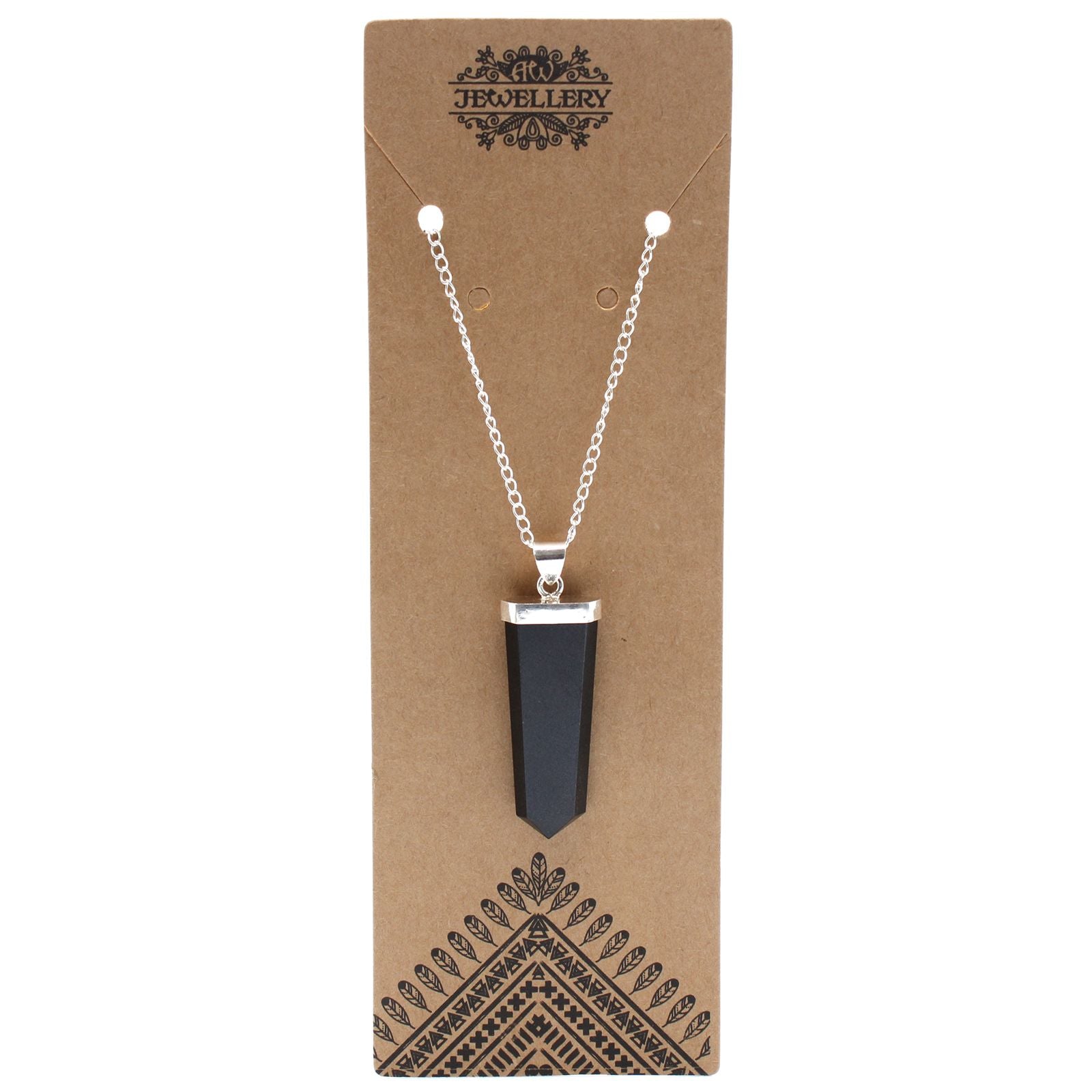 Gemstone Flat Pencil Pendant in Black Agate with Silver Chain