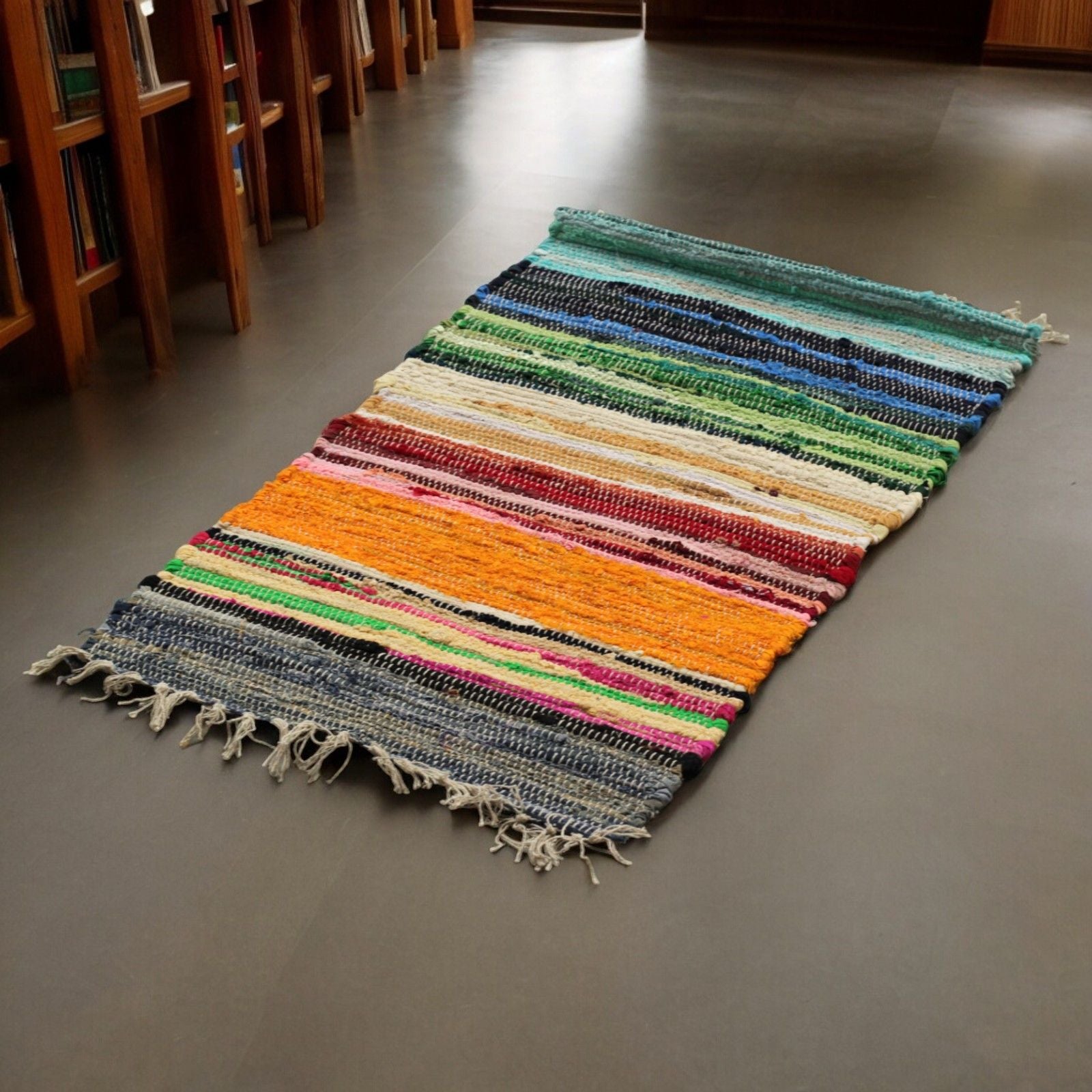 Small Rag Rug in Vibrant Rainbow Colours for Home Decor 50x90cm