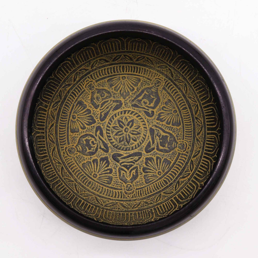 Earth Powder Singing Bowl with Mantra Five Buddha Design 16cm