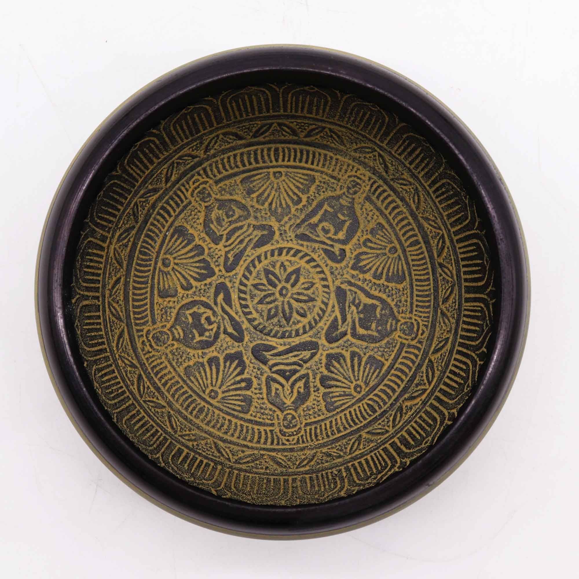 Earth Powder Singing Bowl with Mantra Five Buddha Design 16cm