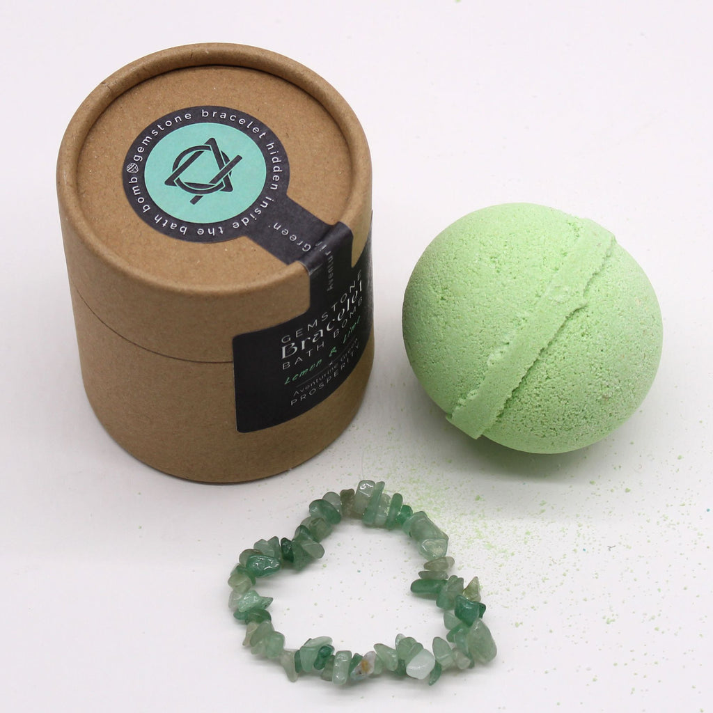 Green Aventurine Gem Bracelet Bath Bomb with Lemon & Lime Scent